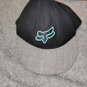 NWOT Fox Head Snapback Black and Gray Cap with Blue Logo